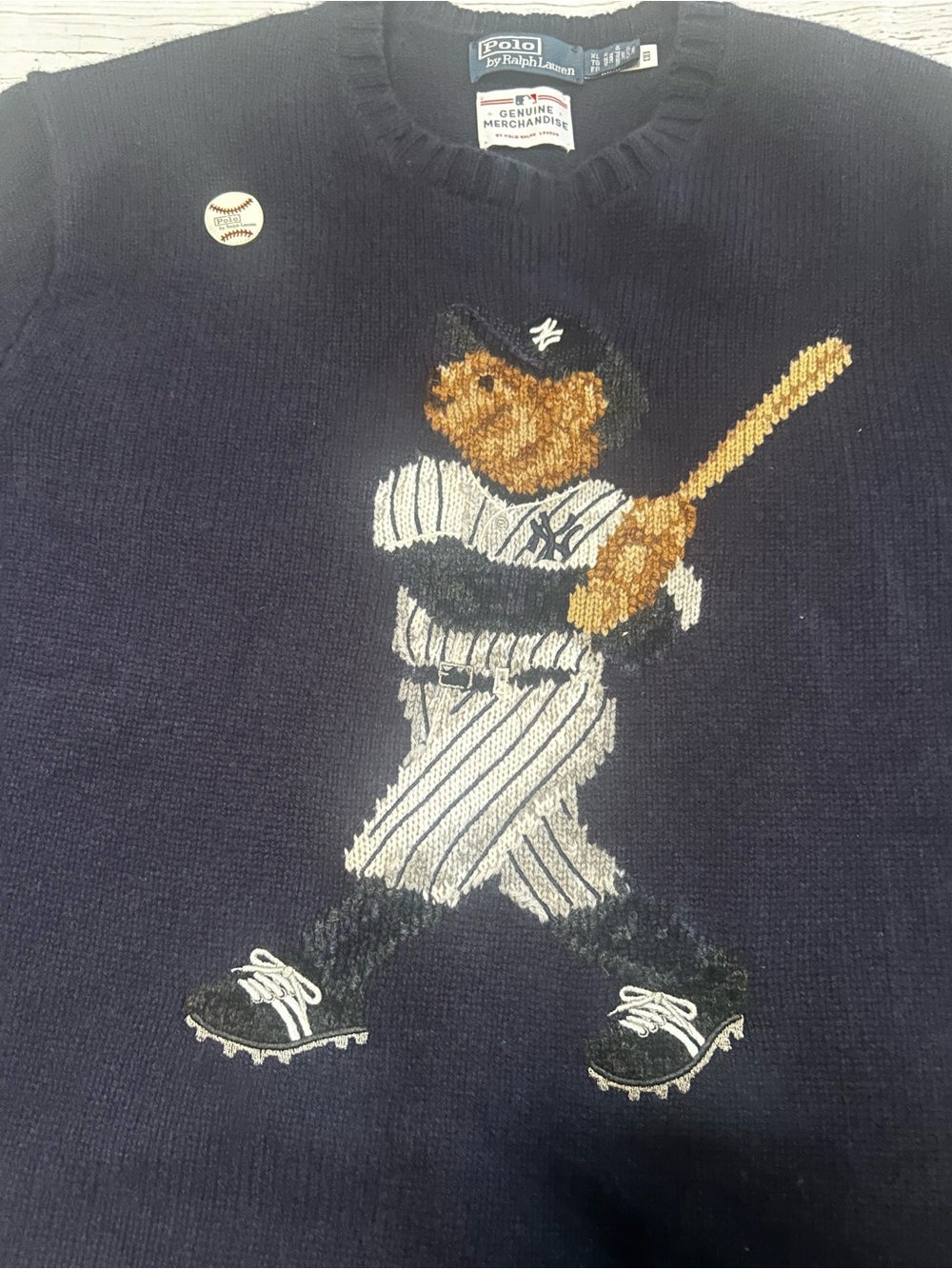Polo by Ralph Lauren MLB Navy Baseball Bear Crewneck Sweater Sz XL